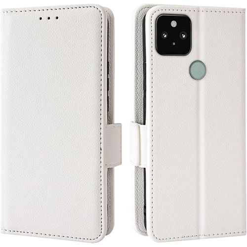 Étui En Cuir Pour Google Pixel 5 6"" Inches , Coque De Téléphone Série Motif Litchi Simple - Blanc