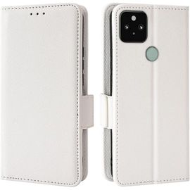 Étui En Cuir Pour Google Pixel 5 6"" Inches , Coque De Téléphone Série Motif Litchi Simple - Blanc