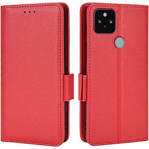 Étui En Cuir Pour Google Pixel 5 6"" Inches , Coque De Téléphone Série Motif Litchi Simple - Rouge