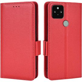 Étui En Cuir Pour Google Pixel 5 6"" Inches , Coque De Téléphone Série Motif Litchi Simple - Rouge