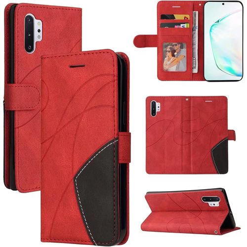 Coque Pour Samsung Galaxy Note10 Pro 5g Portefeuille Flip Etui 3 Fentes Pour Cartes Stand Support Fermeture Magnétique Bicolores Dragonne 360 ° Antichoc 2& Verre Trempé,Rouge