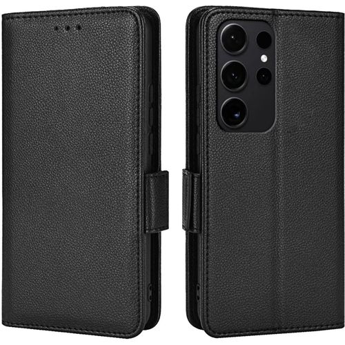 Étui En Cuir Pour Samsung Galaxy S24 Ultra 6.8"" Inches , Coque De Téléphone Série Motif Litchi Simple - Noir