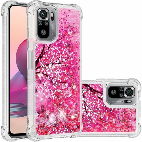 Pour Coque Xiaomi Redmi Note 10s/10 4g Glitter Sables Mouvant Étui Transparente Souple Silicone Tpu Quatre Coins Anti-Chute Housse Protection-Fleurs De Cerisier