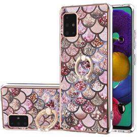 Compatible Avec Coque Samsung Galaxy A51 5g Marbre Concevoir Étui Avec 360° Béquille À Anneau Réglable Souple Tpu Antichoc Housse Protection-Écailles Roses