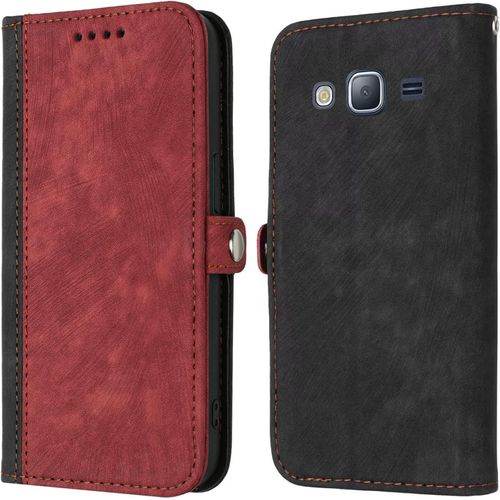 Coque Cuir Pour Samsung Galaxy J3/J310, Housse Portefeuille Magnétique Fentes Pour Cartes Antichoc Étui À Rabat Avec Cordon Fonction Support Case Pour Samsung J310 Cover - Rouge
