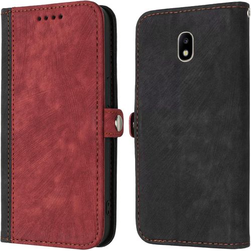 Coque Cuir Pour Samsung Galaxy J330/J3 2017, Housse Portefeuille Magnétique Fentes Pour Cartes Antichoc Étui À Rabat Avec Cordon Fonction Support Case Pour Samsung J3 2017 Cover - Rouge