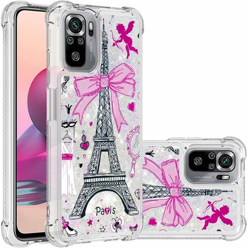 Compatible Avec Coque Xiaomi Redmi Note 10s/10 4g Glitter Sables Mouvant Étui Transparente Souple Silicone Tpu Quatre Coins Anti-Chute Housse Protection-Tour Du Miroir