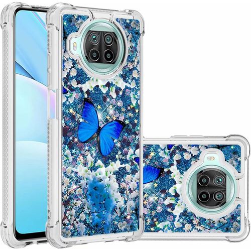 Pour Coque Xiaomi Mi Note 10t Lite 5g Glitter Sables Mouvant Étui Transparente Souple Silicone Tpu Quatre Coins Anti-Chute Housse Protection-Papillon Bleu