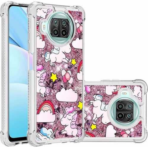 Pour Coque Xiaomi Mi Note 10t Lite 5g Glitter Sables Mouvant Étui Transparente Souple Silicone Tpu Quatre Coins Anti-Chute Housse Protection-Poney Rose