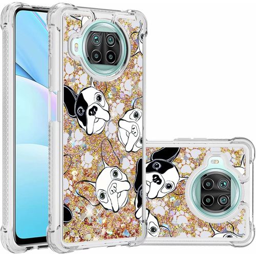 Pour Coque Xiaomi Mi Note 10t Lite 5g Glitter Sables Mouvant Étui Transparente Souple Silicone Tpu Quatre Coins Anti-Chute Housse Protection-Chien Blanc Noir