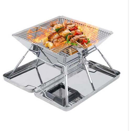 GOTHICANA BY EMPFoyer En Acier Inoxydable, Barbecue Pliableavec Sac De Transport, Grille De Barbecue Pliable Foyer De Feu De Camp Portable Barbecue Au Charbon De Bois Relevable Pour Camping Pique-Niq