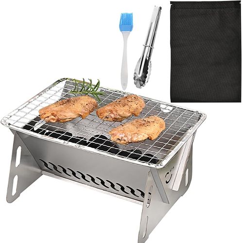 GOTHICANA BY EMPFoyer En Acier Inoxydable, Barbecue Pliableavec Sac De Transport, Grille De Barbecue Pliable Foyer De Feu De Camp Portable Barbecue Au Charbon De Bois Relevable Pour Camping Pique-Niq