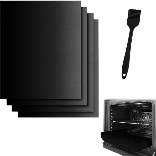 GOTHICANA BY EMPTapis De Cuisson Barbecue, 4 Pièces Tapis Bbq Reutilisable, Anti-Adhérent Plaque Feuille De Cuisson Réutilisable, Nettoyable, Peut Être Coupé, Pour Barbecue À Gaz, Charbon, Electrique