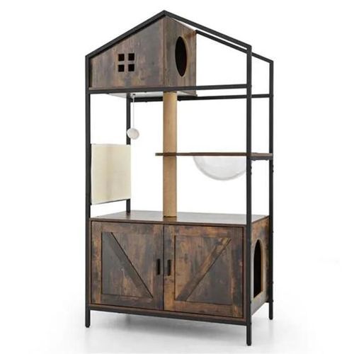 Costway Arbre À Chat Multi-Niveaux 80x48x150cm, Meuble Condo Pour Chat, Compartiment Pour Bac À Litière, Poteaux À Gratter Et Tapis