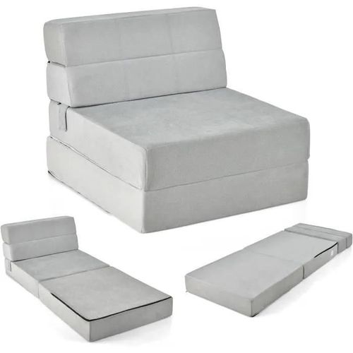 Costway Canapé Lit Convertible Floqué Chauffeuse 1 Place, Rambourée De Mousse Densité De 15 Cm Gris