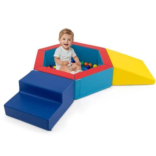 3 Pcs Bloc De Manipulation En Mousse Costway-Jeu De Grimpe-Piscine À Balle-Triangle Escalier-100 Balles Océaniques-Enfants 1+ An
