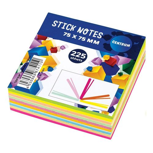 Bloc De 225 Notes Adhésives Repositionnables Carré 75x75mm 9 Couleurs Néon