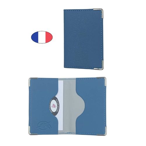 Etui anti-piratage 2 cartes bancaire - Bleu turquoise - simili cuir - Fabriqué en France - Porte CB anti RFID