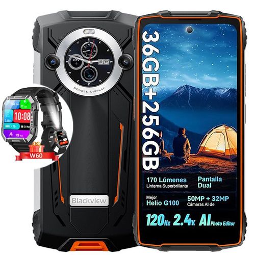 Blackview BV8200 Smartphone Incassable Double écran 6.5" 256 Go 50MP 8800mAh Orange avec Smartwatch Blackview W50