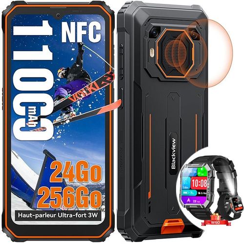 Blackview BV6200 Plus Smartphone Incassable 6.56" 256Go Android 14 11000mAh Orange avec Blackview W60