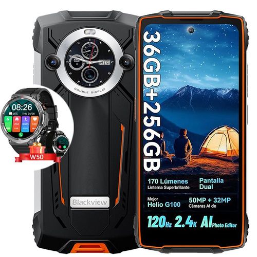 Blackview BV8200 Smartphone Incassable Double écran 6.5" 256 Go 8800mAh Orange avec Smartwatch Blackview W50