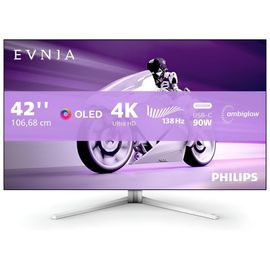 Philips Evnia 8000 42M2N8900 - Moniteur OLED - jeux - 42" (41.54" visualisable) - 3840 x 2160 4K - 450 cd/m² - 15000000:1 - HDR10 - 0.1 ms - 2xHDMI, DisplayPort, USB-C - haut-parleurs - blanc