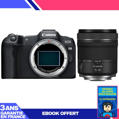 Boitier Canon EOS R8 + RF 15-30mm f/4.5-6.3 IS STM + Ebook 'Devenez Un Super Photographe'