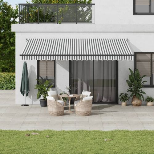 Vidaxl Auvent Rétractable Anthracite Et Blanc 5x3 M Tissu Et Aluminium
