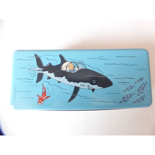 Boite Bleue En Métal Tintin Et Milou Sous-Marin Requin Du Trésor De Rackham Le Rouge