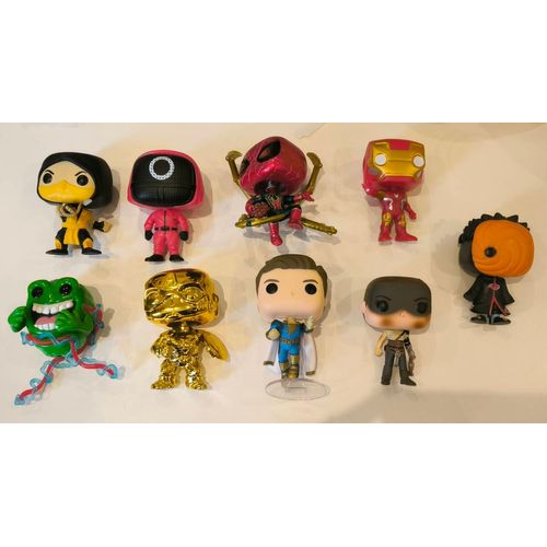Lot De 9 Figurines Funko Pop (Spiderman, Obito, Iron Man...)