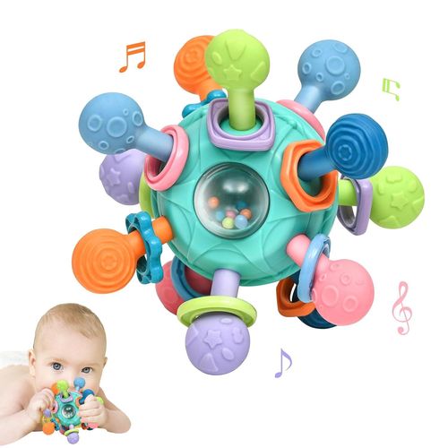 Jouets de dentition Montessori pour bébés de 0 à 6 et 6 à 12 mois, jouets sensoriels sans BPA pour bébés de 0, 3, 6, 9, 12 et 18 mois, jouets d'apprentissage pour nouveau-nés, hochets à mâcher, cadeaux de fête pour filles et garçons de 1 à 2 ans