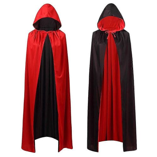 Vampire Cape À Capuche Manteau Noir Rouge Double Face Pour Adultes Pour Halloween