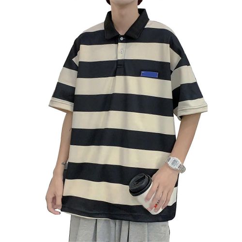 Noir Xl Chemise À Rayures À Manches Courtes Hommes Été Lâche Décontracté Col Rabattu Bouton Top Chemisier Pour Rencontres