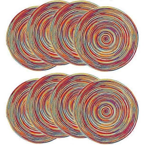 Sets De Table Colorés En Tissu Tressé Rond De 18cm Set De 8 Tapis De Table À Manger Pour Décor De Fête De Cuisine