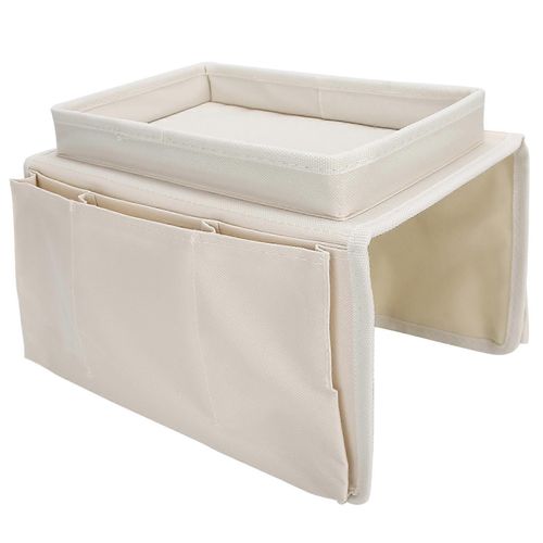 4 Poches Canapé Accoudoir Tv Télécommande Organisateur Fauteuil Canapé Sac Avec Porte-Gobelet Plateau Beige