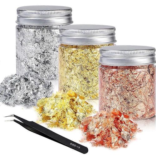 Ensemble De Flocons De Dorure, Flocons De Feuille D¿Or Pour Résine, 3 Bouteilles De Flocons De Feuille Métallique Pour La Fabrication De Bijoux En Résine, Ongles, Art De La Peinture, Artisanat Et Slime