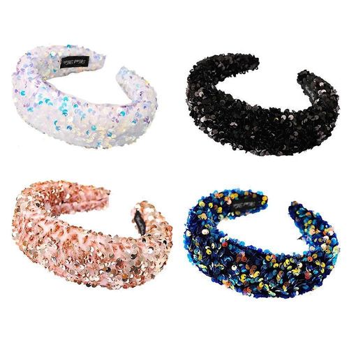 4 Pack Sequin Wide Headbands Turban Hairbands For Women,Elastic Mermaid Headbands Hair Hoops Fashion Hair Accessories For Girls