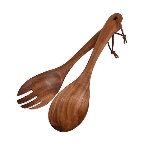 2 Pcs/Set Couverts À Salade En Bois Cuillère À Salade Et Fourchette Ensemble Ustensiles De Cuisine