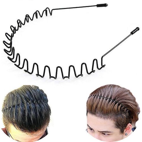 Metal Hair Bands - Unisex Black Wavy Spring Sports Headband For Men And Women