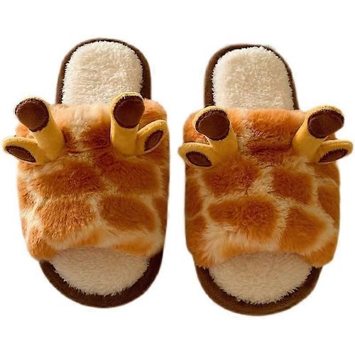 Pantoufles Girafe En Peluche Douce Pour Femmes, Pantoufles De Maison D'Animaux De Dessin Animé Mignon