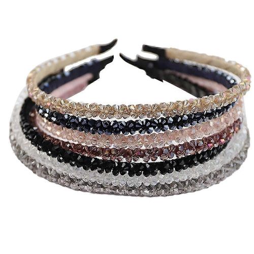 7 Pcs Crystal Rhinestone Headbands For Women Girls Double Rows Sparkly Beaded Hair Hoops, Clear Black Weave Narrow Hair Bands Hair Accessories