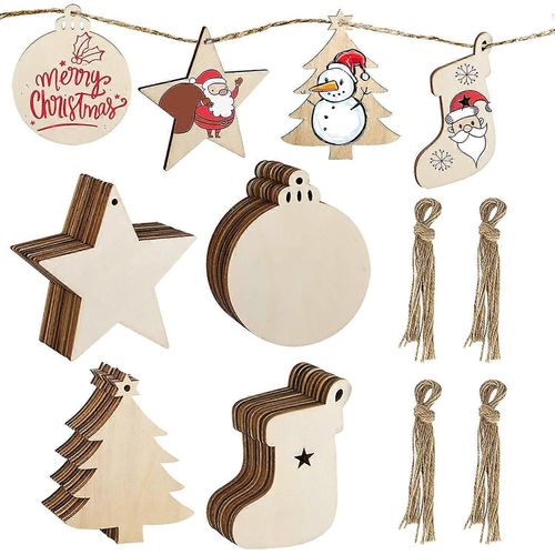 40 Wooden Hanging Decorations - DIY Crafts Wooden Hanging Decorations with Strings for Christmas Tree, Gift Tags (40 pcs)