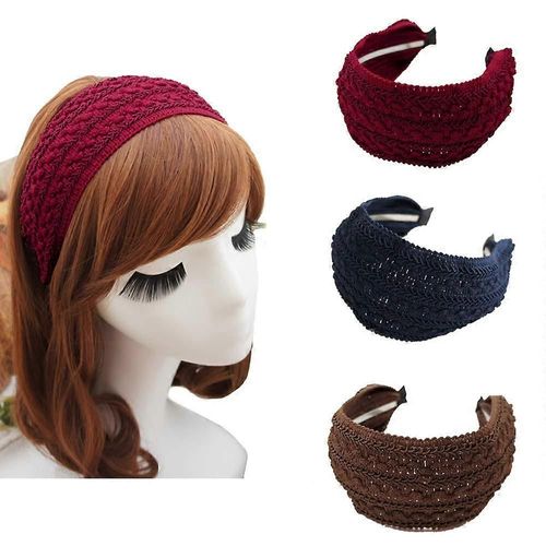 Boho Wide Hard Headbands - Fashion Vintage Handmade Hair Band - Woven Retro Fabric Knited Headband For Women Girl Hair Accessories (3pack)