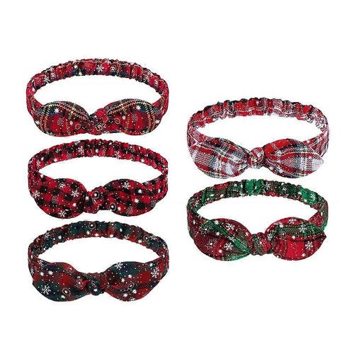 5 Pieces Christmas Elastic Headbands Wide Retro Plaid Headbands Christmas Head Wrap Elastic Turban Headwear Hair Accessories For Women Ladies Outdoor