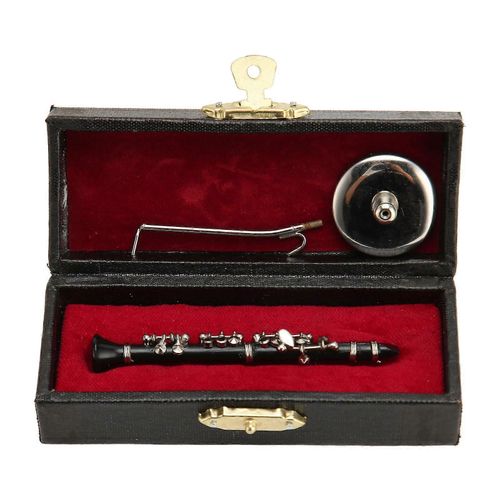 Réplique de clarinette miniature avec support et étui Mini Instrument de musique modèle maison de poupée décoration 3,1 pouces