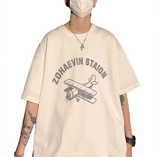 Blanc Xxl Hommes Lettre Imprimé Graphique T Shirt Lâche Casual À La Mode À Manches Courtes Rond De Col Haut Pour Rencontre Fête