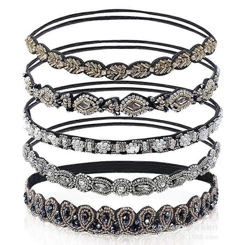 Rhinestone Beaded Elastic Headband, Fashionable Handmade Crystal Beaded Elastic Hairbands Lady Women Girls Hair Jewelry Accessories, 5 Pieces
