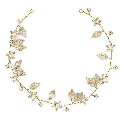 Gold Leaves Bridal Headpieces Wedding Headband Hair Pieces Pearl Wedding Hair Accessories For Brides Flower Girl Headpiece (Gold)