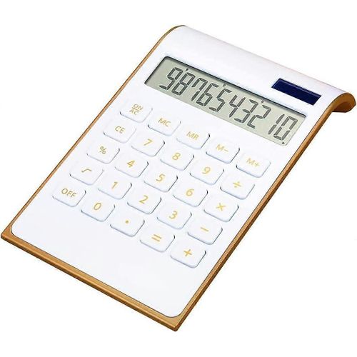 Calculatrice, design incliné mince et élégant, calculatrice de bureau à double alimentation, électronique de bureau / domestique, énergie solaire, écran LCD incliné, 10 chiffres