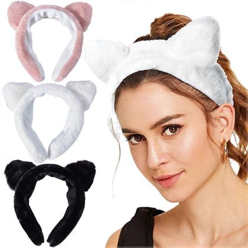 Cat Ears Headbands, Elastic Women'S Cute Hair Band, Wash Face Spa Headband - Washable Facial Band Makeup Wrap Headbands Fits All Head Sizes (Pack Of 3